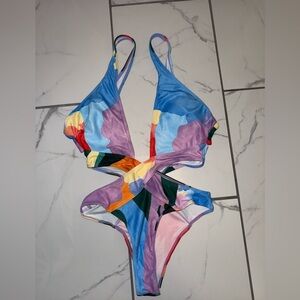 shein multicolored one piece bathing suit